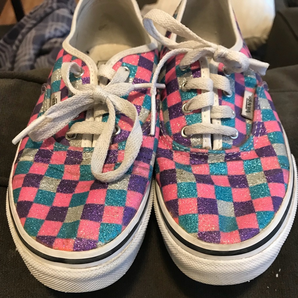 Sparkly checkered vans. Youth size 3.5